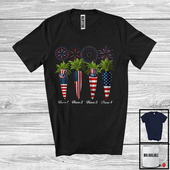 MacnyStore - Personalized Custome Name Four Carrot, Lovely 4th Of July Fireworks, Vegan Patriotic Group T-Shirt