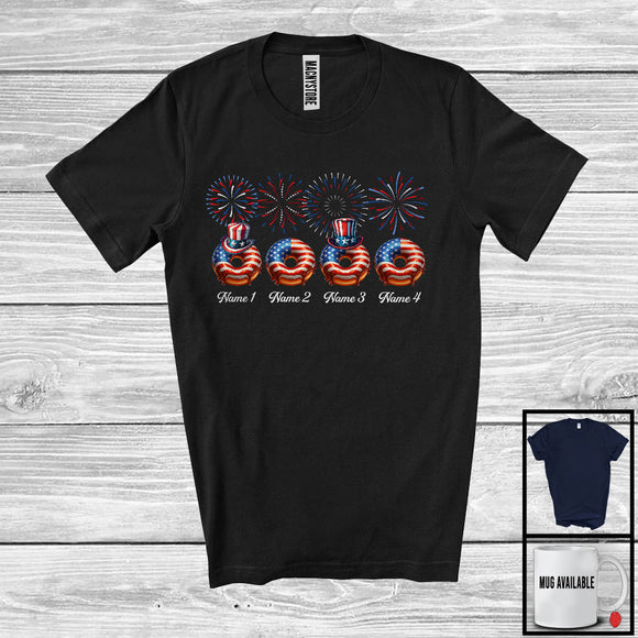MacnyStore - Personalized Custome Name Four Donut, Lovely 4th Of July Fireworks, Food Patriotic Group T-Shirt