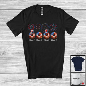 MacnyStore - Personalized Custom Name Four Donut, Lovely 4th Of July Fireworks, Food Patriotic Group T-Shirt