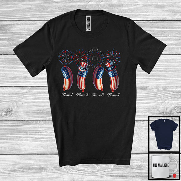MacnyStore - Personalized Custom Name Four Sausage, Lovely 4th Of July Fireworks, Food Patriotic Group T-Shirt