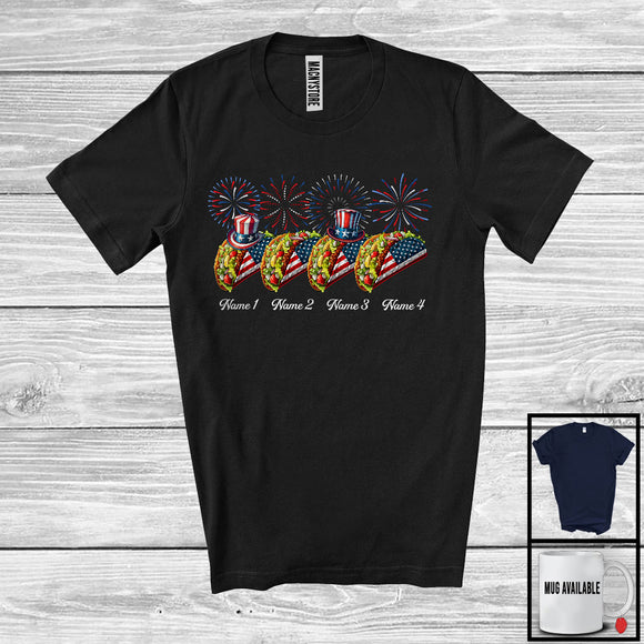 MacnyStore - Personalized Custom Name Four Taco, Lovely 4th Of July Fireworks, Food Patriotic Group T-Shirt