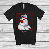 MacnyStore - Personalized Cute Chicken US Flag Bow Tie; Amazing 4th Of July Farm; Custom Name Farmer T-Shirt