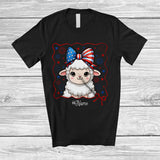 MacnyStore - Personalized Cute Sheep US Flag Bow Tie; Amazing 4th Of July Sheep Farm; Custom Name Farmer T-Shirt