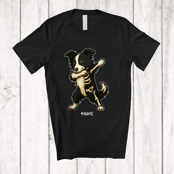 MacnyStore - Personalized Dabbing Border Collie Skeleton; Joyful Halloween Custom Name Owner Family Group T-Shirt