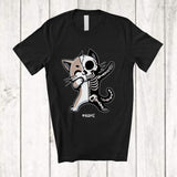 MacnyStore - Personalized Dabbing Cat Skeleton; Joyful Halloween Custom Name Cat Owner Family Group T-Shirt