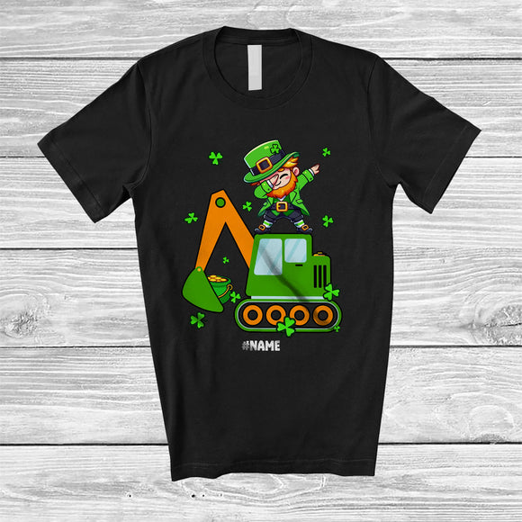 MacnyStore - Personalized Dabbing Leprechaun On Excavator; Happy St. Patrick's Day Custom Name Boy Driver T-Shirt