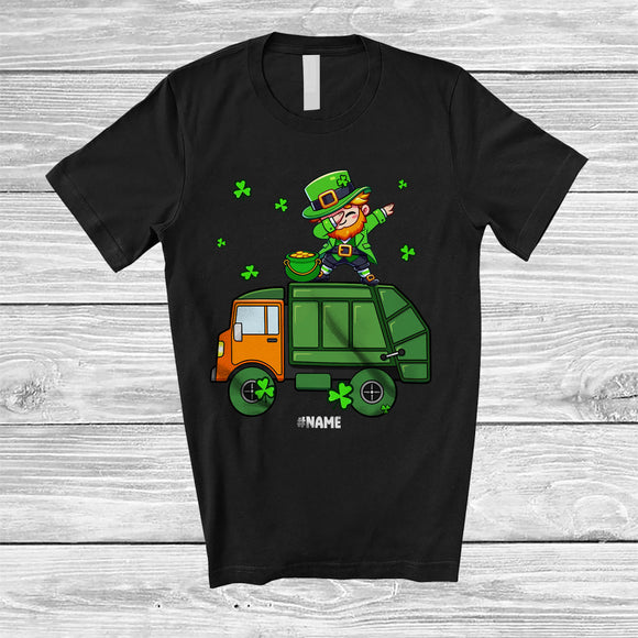 MacnyStore - Personalized Dabbing Leprechaun On Garbage Truck; Happy St. Patrick's Day Custom Name Boy Driver T-Shirt