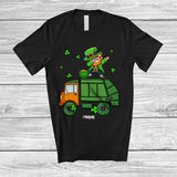 MacnyStore - Personalized Dabbing Leprechaun On Garbage Truck; Happy St. Patrick's Day Custom Name Boy Driver T-Shirt