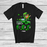 MacnyStore - Personalized Dabbing Leprechaun On Monster Truck; Happy St. Patrick's Day Custom Name Boy Driver T-Shirt