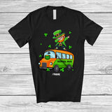 MacnyStore - Personalized Dabbing Leprechaun On School Bus; Happy St. Patrick's Day Custom Name Boy Driver T-Shirt