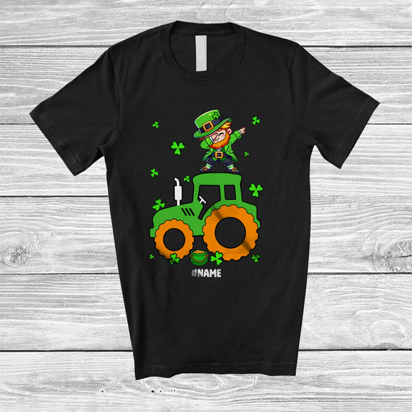 MacnyStore - Personalized Dabbing Leprechaun On Tractor; Happy St. Patrick's Day Custom Name Boy Driver T-Shirt