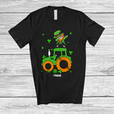 MacnyStore - Personalized Dabbing Leprechaun On Tractor; Happy St. Patrick's Day Custom Name Boy Driver T-Shirt