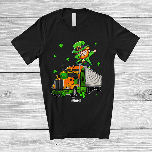 MacnyStore - Personalized Dabbing Leprechaun On Truck; Happy St. Patrick's Day Custom Name Boy Driver T-Shirt