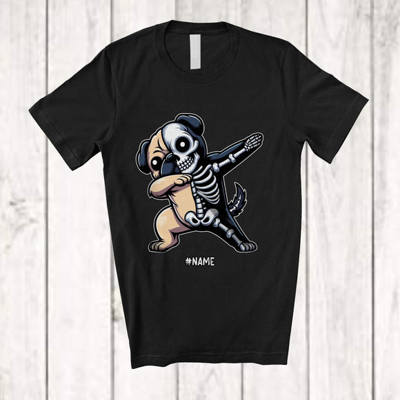 MacnyStore - Personalized Dabbing Pug Skeleton; Joyful Halloween Custom Name Owner Family Group T-Shirt