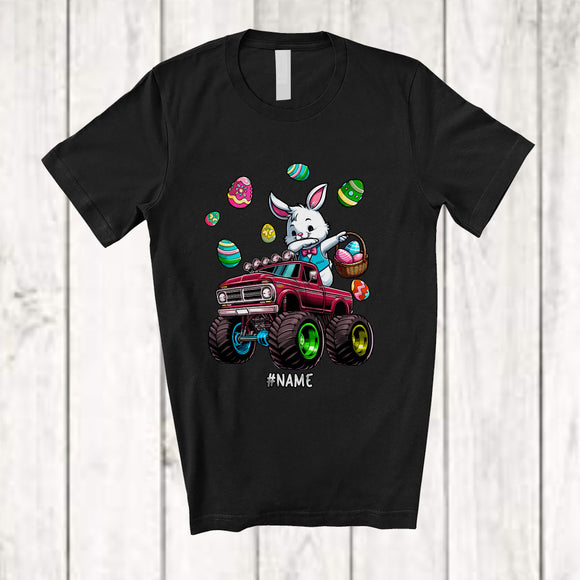MacnyStore - Personalized Dabbing Rabbit On Monster Truck; Cheerful Easter Custom Name Boy Bunny; Egg Hunt T-Shirt