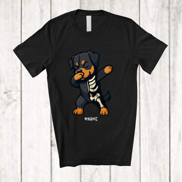 MacnyStore - Personalized Dabbing Rottweiler Skeleton; Joyful Halloween Custom Name Owner Family Group T-Shirt