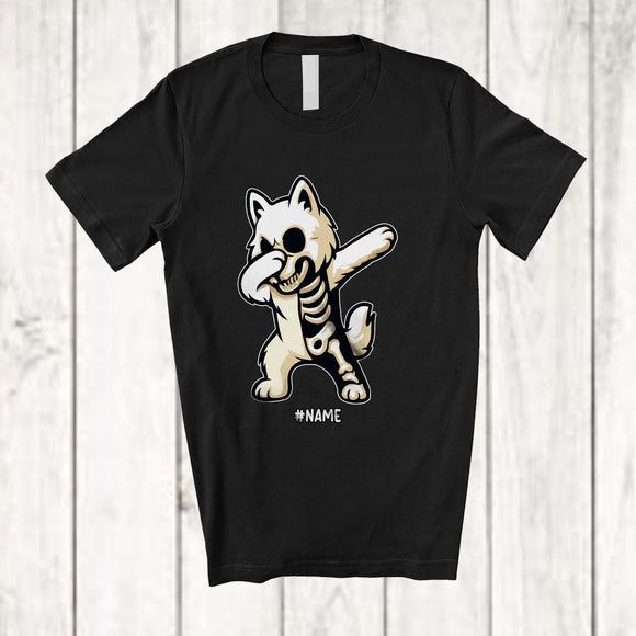 MacnyStore - Personalized Dabbing Samoyed Skeleton; Joyful Halloween Custom Name Owner Family Group T-Shirt