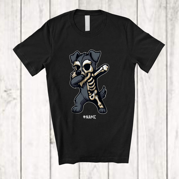 MacnyStore - Personalized Dabbing Schnauzer Skeleton; Joyful Halloween Custom Name Owner Family Group T-Shirt