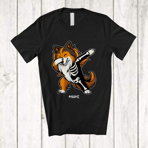MacnyStore - Personalized Dabbing Sheltie Skeleton; Joyful Halloween Custom Name Owner Family Group T-Shirt