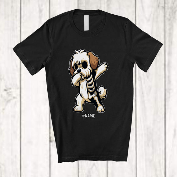 MacnyStore - Personalized Dabbing Shih Tzu Skeleton; Joyful Halloween Custom Name Owner Family Group T-Shirt