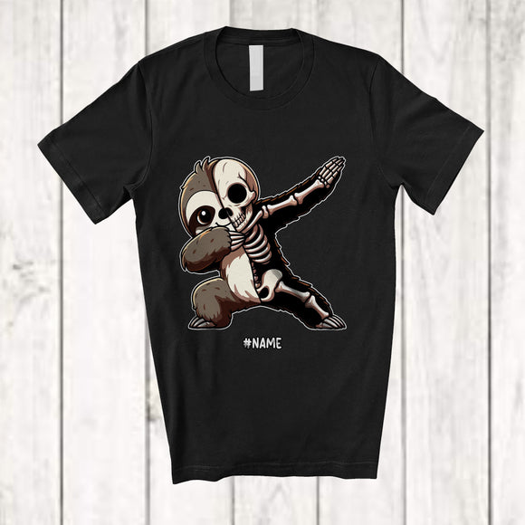 MacnyStore - Personalized Dabbing Sloth Skeleton; Joyful Halloween Custom Name Animal Lover Family Group T-Shirt