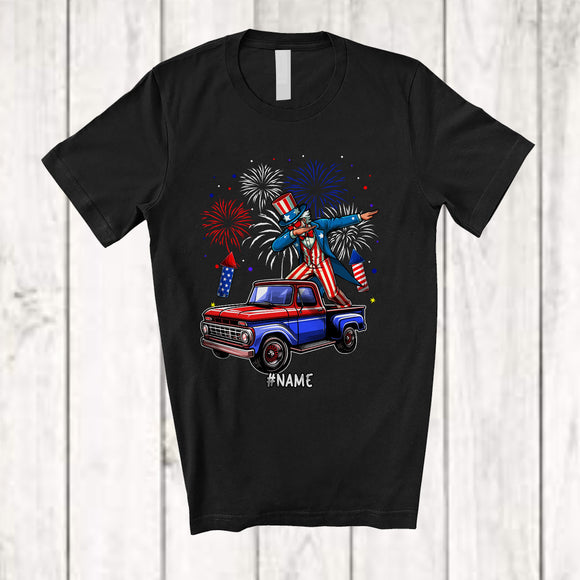 MacnyStore - Personalized Dabbing Uncle Sam On Pickup Truck; Cheerful 4th Of July Custom Name Patriotic T-Shirt