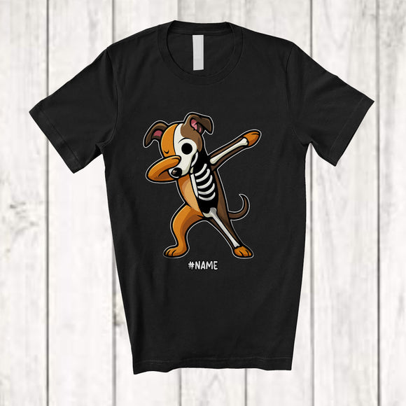MacnyStore - Personalized Dabbing Whippet Skeleton; Joyful Halloween Custom Name Owner Family Group T-Shirt