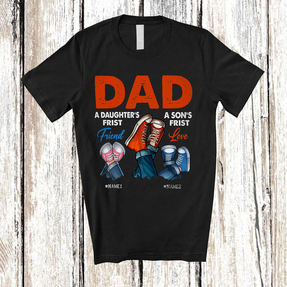 MacnyStore - Personalized Dad Son's First Love Daughter's First Friend; Proud Father's Day Custom Name Family T-Shirt