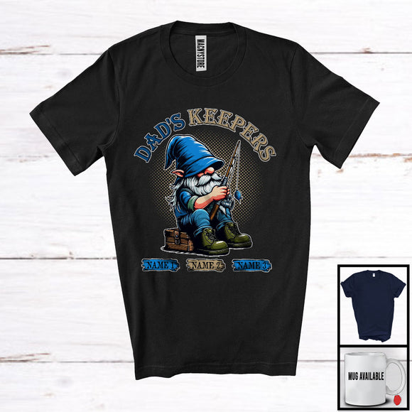 MacnyStore - Personalized Dad's Keepers, Lovely Father's Day Fishing Gnome, Custom 3 Name Family T-Shirt
