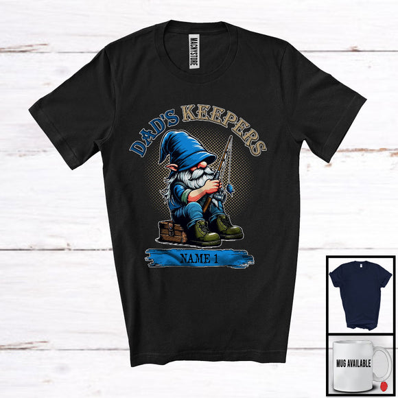 MacnyStore - Personalized Dad's Keepers, Lovely Father's Day Fishing Gnome, Custom Name Family T-Shirt