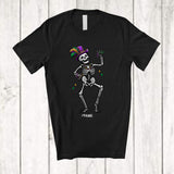 MacnyStore - Personalized Dancing Skeleton; Humorous Mardi Gras Skeleton Wearing Jester Hat Beads; Family T-Shirt