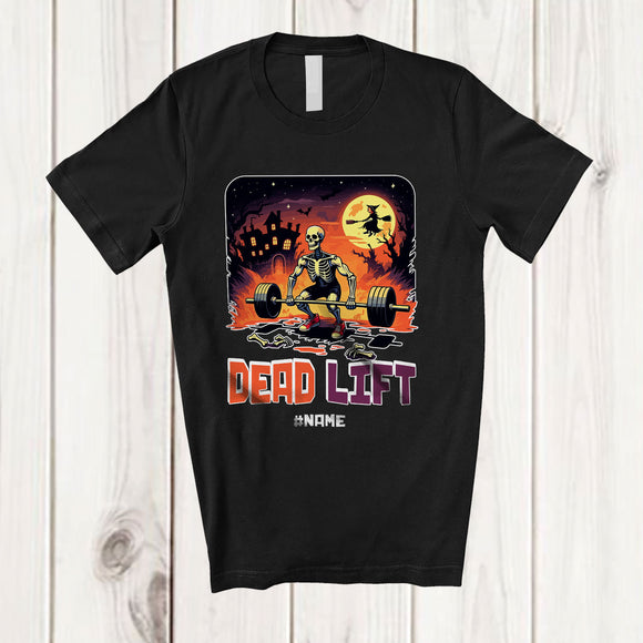 MacnyStore - Personalized Dead Lift; Humorous Halloween Vintage Skeleton Weightlifting Deadlift Lifting Weights T-Shirt