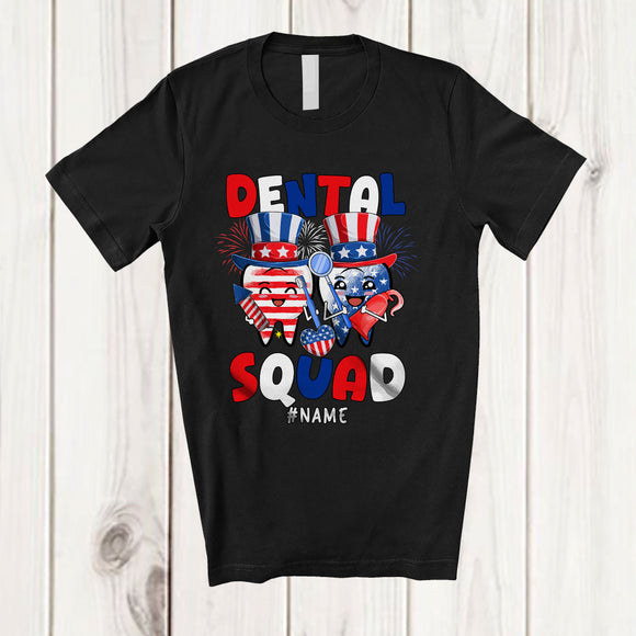 MacnyStore - Personalized Dental Squad; Amazing 4th Of July Two Teeth Fireworks; Custom Name Dentist T-Shirt