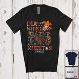 MacnyStore - Personalized Dia De Los Muertos; Lovely Three Dancing Skeletons Sugar Skull; Custom Name T-Shirt