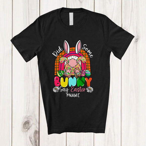 MacnyStore - Personalized Did Some Bunny Say Easter; Adorable Custom Name Leopard Bunny From Back; Rainbow T-Shirt