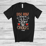 MacnyStore - Personalized Disc Golf Give Me Creeps; Proud Halloween Peace Skeleton Hand; Custom Name Player T-Shirt