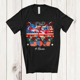 MacnyStore - Personalized Dragonfly Flowers American Flag; Lovely 4th Of July Custom Name Patriotic T-Shirt