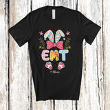 MacnyStore - Personalized EMT; Lovely Bunny Egg Hunt Flowers; Custom Name Nurse Nursing Jobs Family T-Shirt