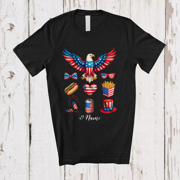 MacnyStore - Personalized Eagle 4th of July Collection; Amazing Custom Name American Flag Heart; Patriotic T-Shirt