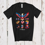 MacnyStore - Personalized Eagle 4th of July Collection; Amazing Custom Name American Flag Heart; Patriotic T-Shirt