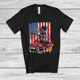 MacnyStore - Personalized Eagle Riding Fire Truck; Joyful 4th of July US Flag; Custom Name Driver Patriotic T-Shirt