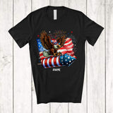 MacnyStore - Personalized Eagle Riding Firecracker American Flag; Amazing 4th Of July Custom Name Patriotic T-Shirt