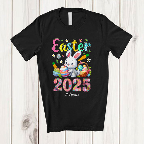 MacnyStore - Personalized Easter 2025; Adorable Custom Name Bunny Hunting Easter Eggs; Family T-Shirt