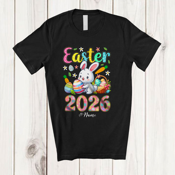 MacnyStore - Personalized Easter 2026; Adorable Custom Name Bunny Hunting Easter Eggs; Family T-Shirt