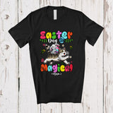 MacnyStore - Personalized Easter Day Is Magical; Lovely Bunny Riding Cat; Custom Name Family Egg Hunt T-Shirt