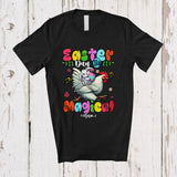 MacnyStore - Personalized Easter Day Is Magical; Lovely Bunny Riding Chicken; Custom Name Family Egg Hunt T-Shirt