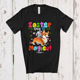 MacnyStore - Personalized Easter Day Is Magical; Lovely Bunny Riding Corgi; Custom Name Family Egg Hunt T-Shirt