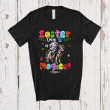 MacnyStore - Personalized Easter Day Is Magical; Lovely Bunny Riding Cow; Custom Name Family Egg Hunt T-Shirt