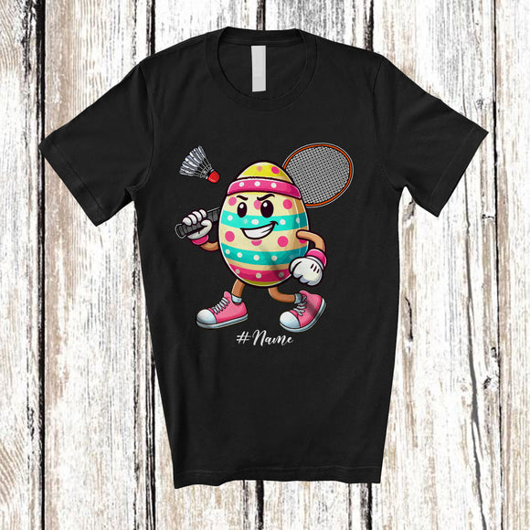 MacnyStore - Personalized Easter Egg Playing Badminton; Fantastic Easter Custom Name Sport Player; Family T-Shirt