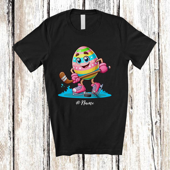 MacnyStore - Personalized Easter Egg Playing Ice Hockey; Fantastic Easter Custom Name Sport Player; Family T-Shirt